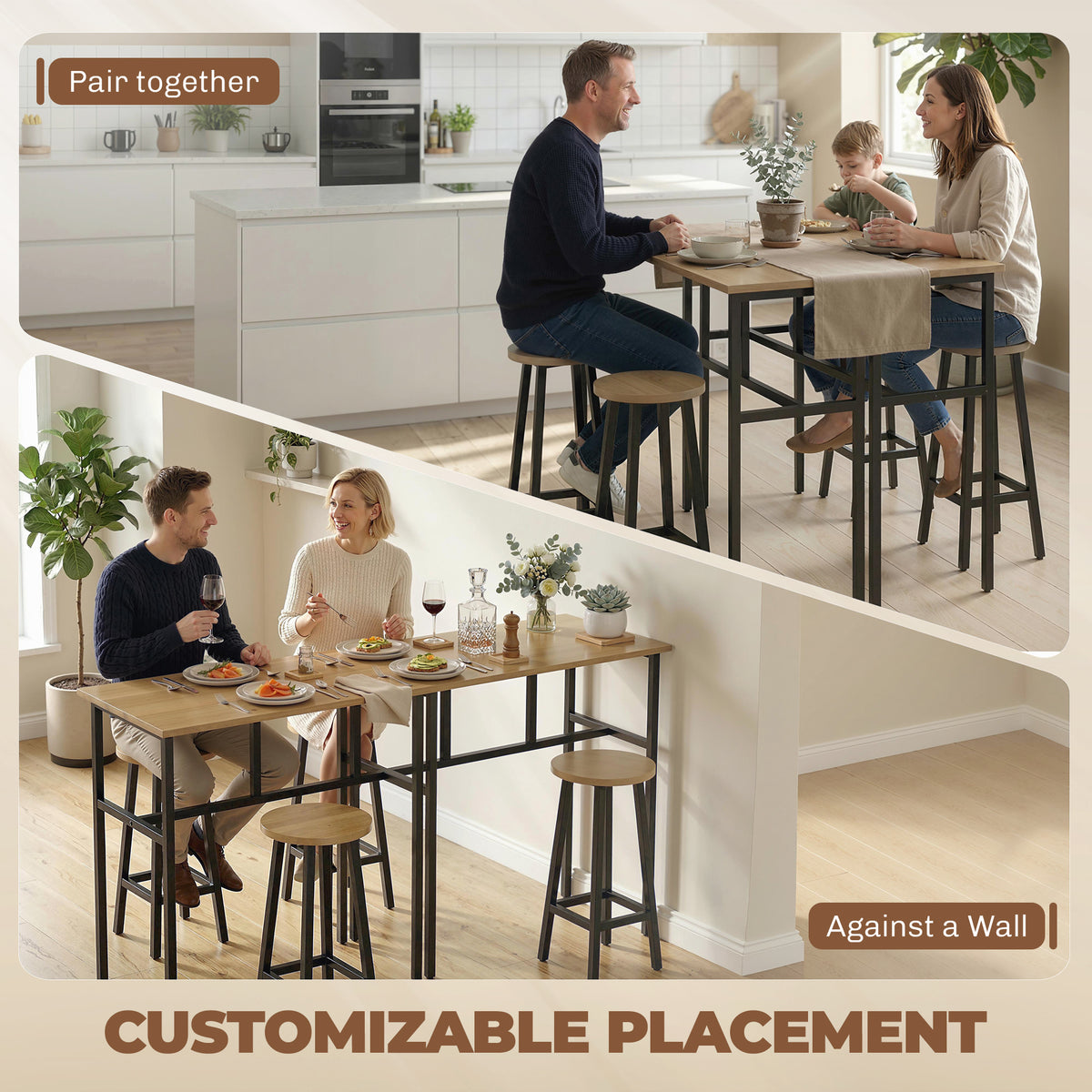 6-Piece Bar Set with 2 Tables and 4 Stools