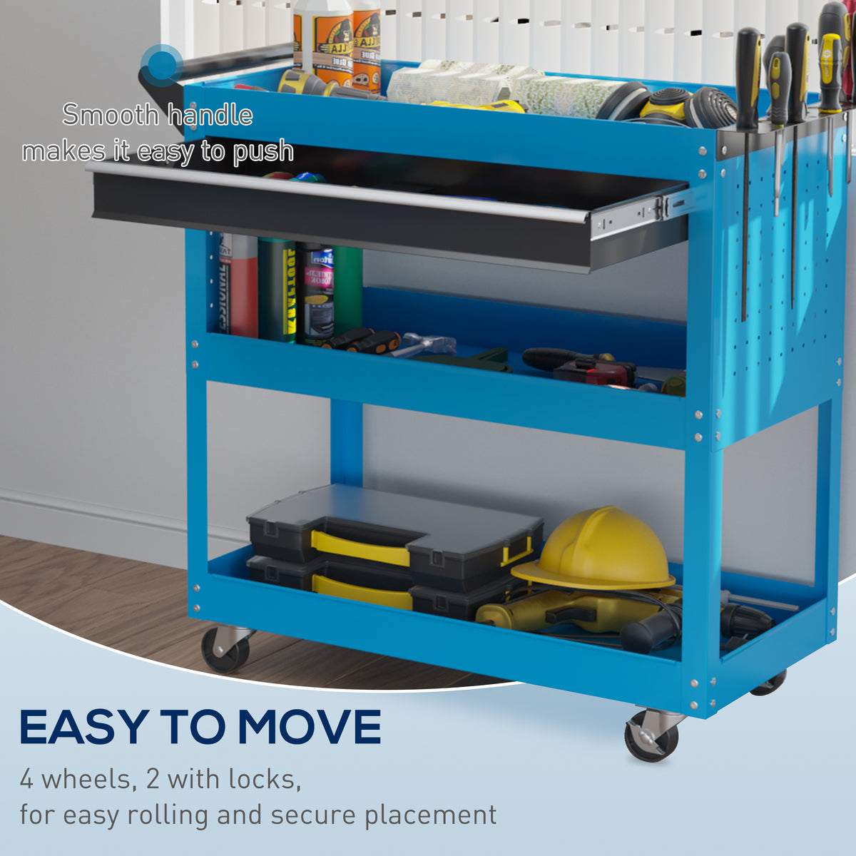 Rolling steel tool cart