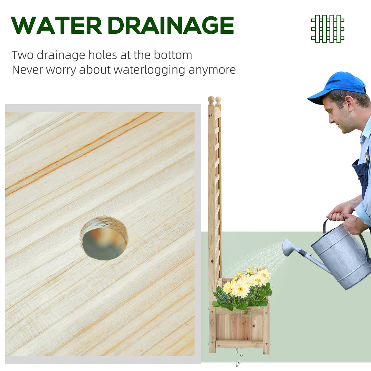 Jardinera elevada con celosía de madera natural
