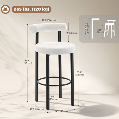 Bar stools sherpa upholstered with backrest set of 2