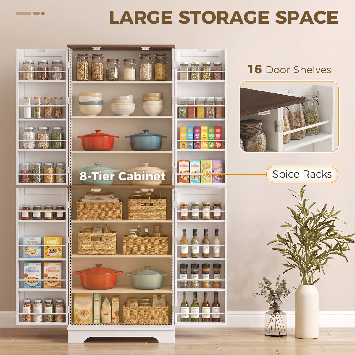 Tall farmhouse kitchen pantry storage cabinet