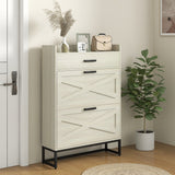 Slim shoe storage cabinet with 2 flip drawers