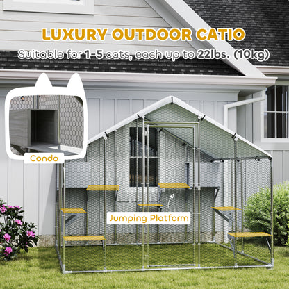Gran recinto exterior de metal para gatos con refugio impermeable