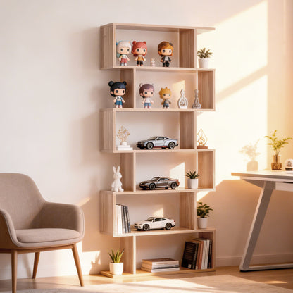 Modern 6-Tier Geometric Wooden Bookshelf