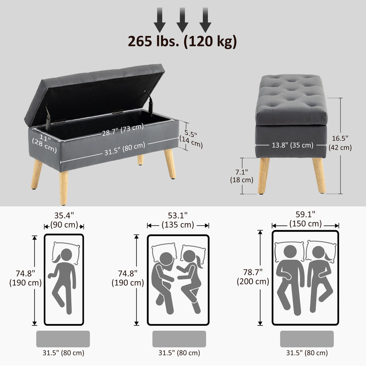 Velvet Storage Ottoman Bench with Wood Legs