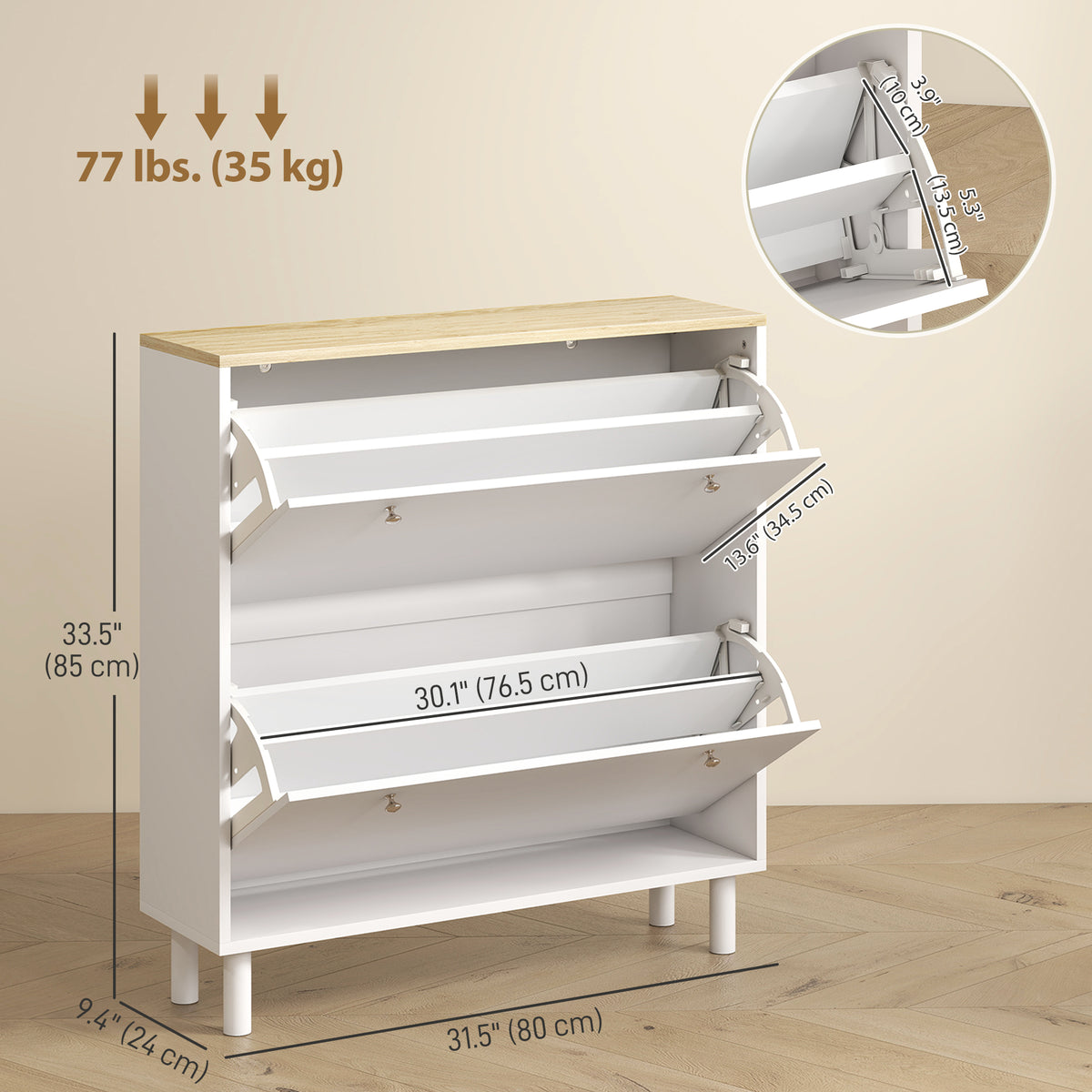 2 Drawer Shoe Storage Cabinet with Adjustable Shelves