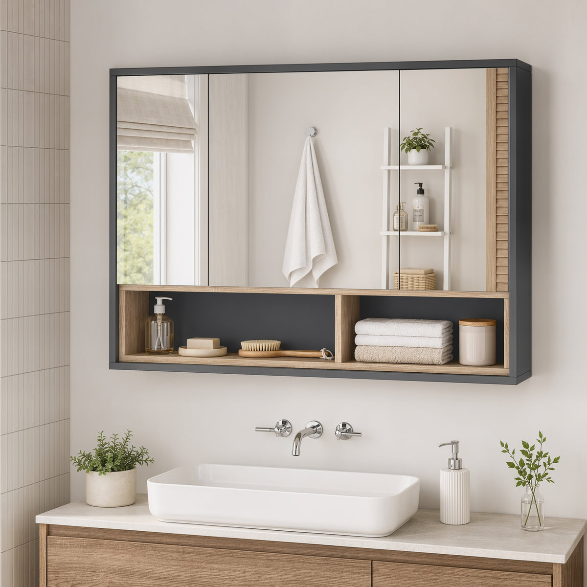 Wall mounted bathroom medicine cabinet with mirror