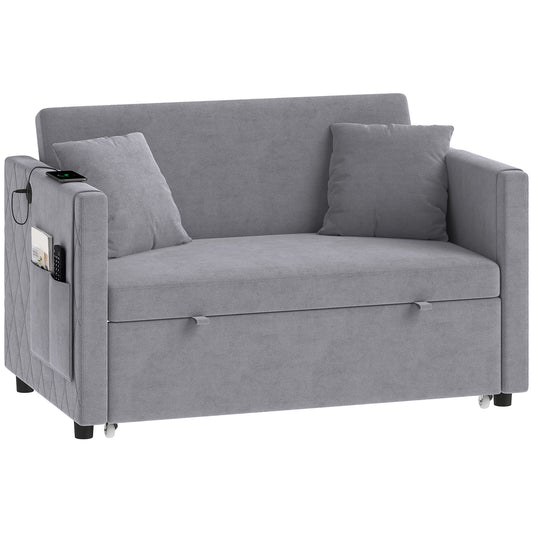 Velvet Pull-Out Sleeper Sofa Bed with USB Ports