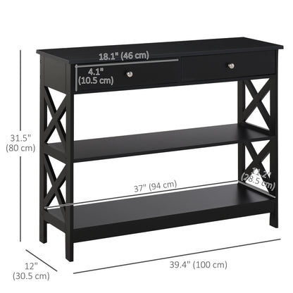 Mesa consola estrecha de 99 cm con cajones y estantes