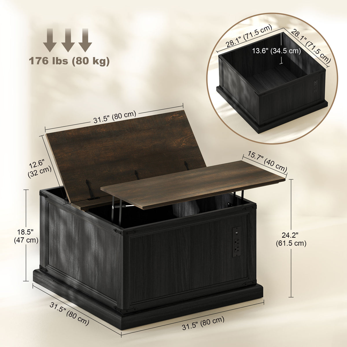 Lift-Top Coffee Table with Charging Station and Hidden Storage