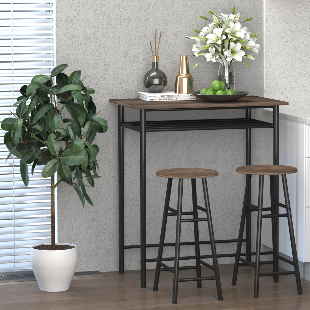 Conjunto de mostrador de 3 piezas con mesa y taburetes