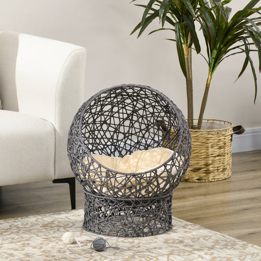 Cama para gatos de cuerda tejida con cojín y soporte