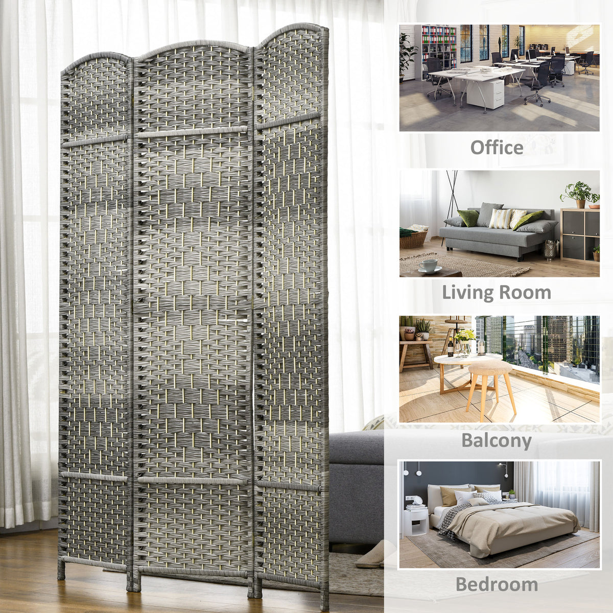 3-Panel Folding Room Divider Pine Wood Frame