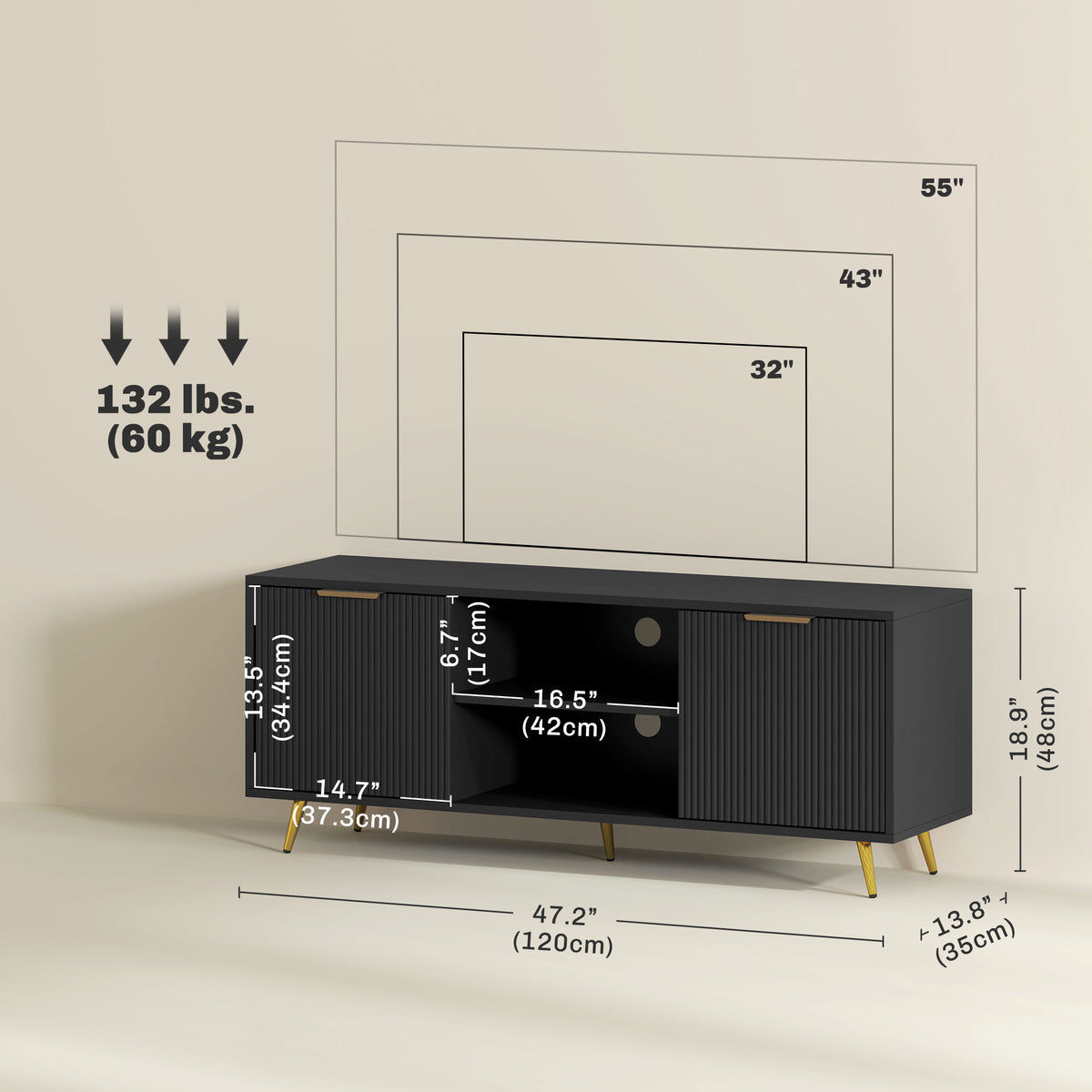 Mueble de TV moderno con almacenamiento para 55 pulgadas