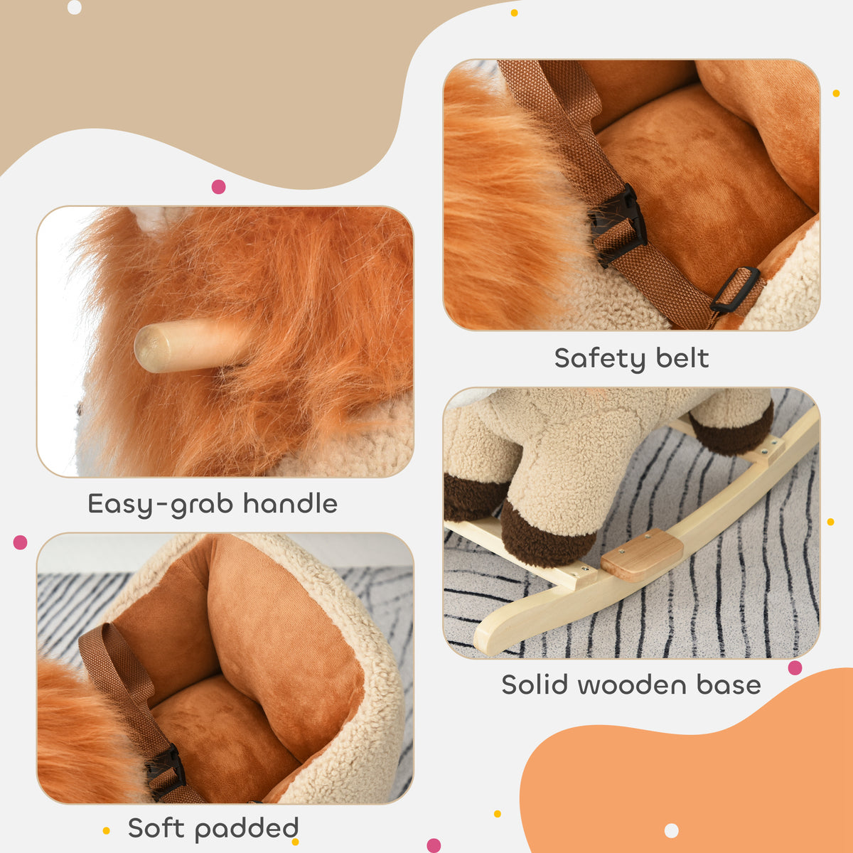 Baby rocking horse plush lion toy