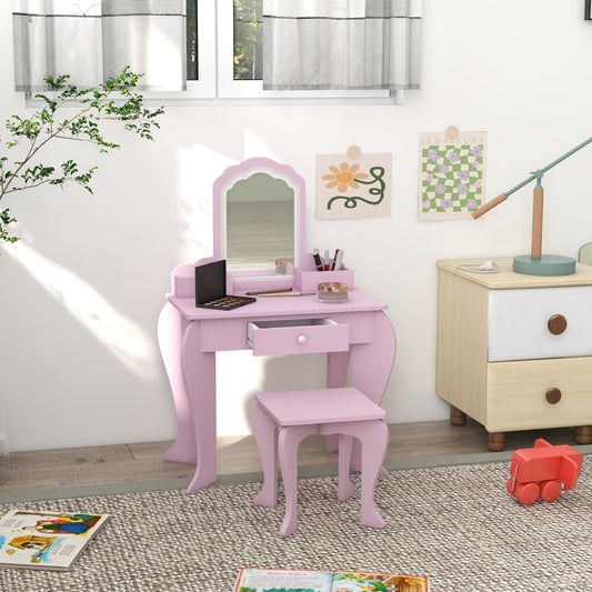 Kids vanity table with mirror and stool cloud design