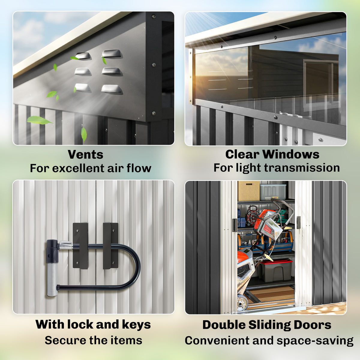 Garden Storage Shed 2 m² Galvanised Steel Sliding Doors