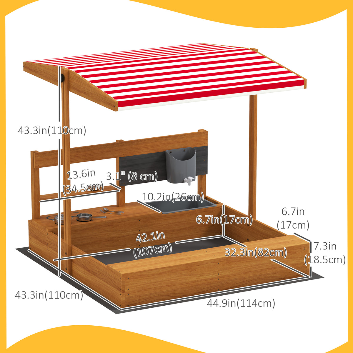 Caja de arena para niños con cocina de madera
