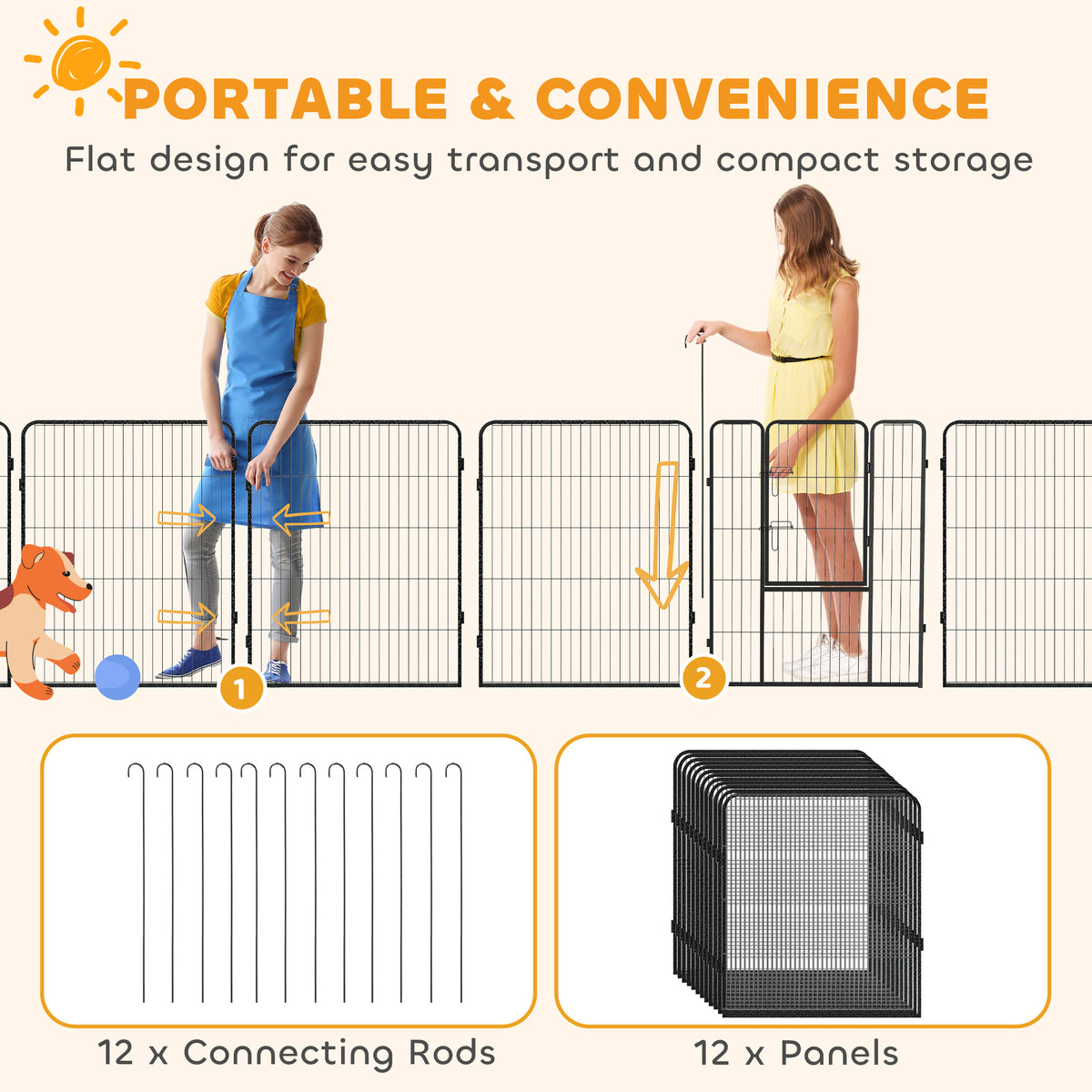 Dog Playpen 12 Panel with Gate 39 inches