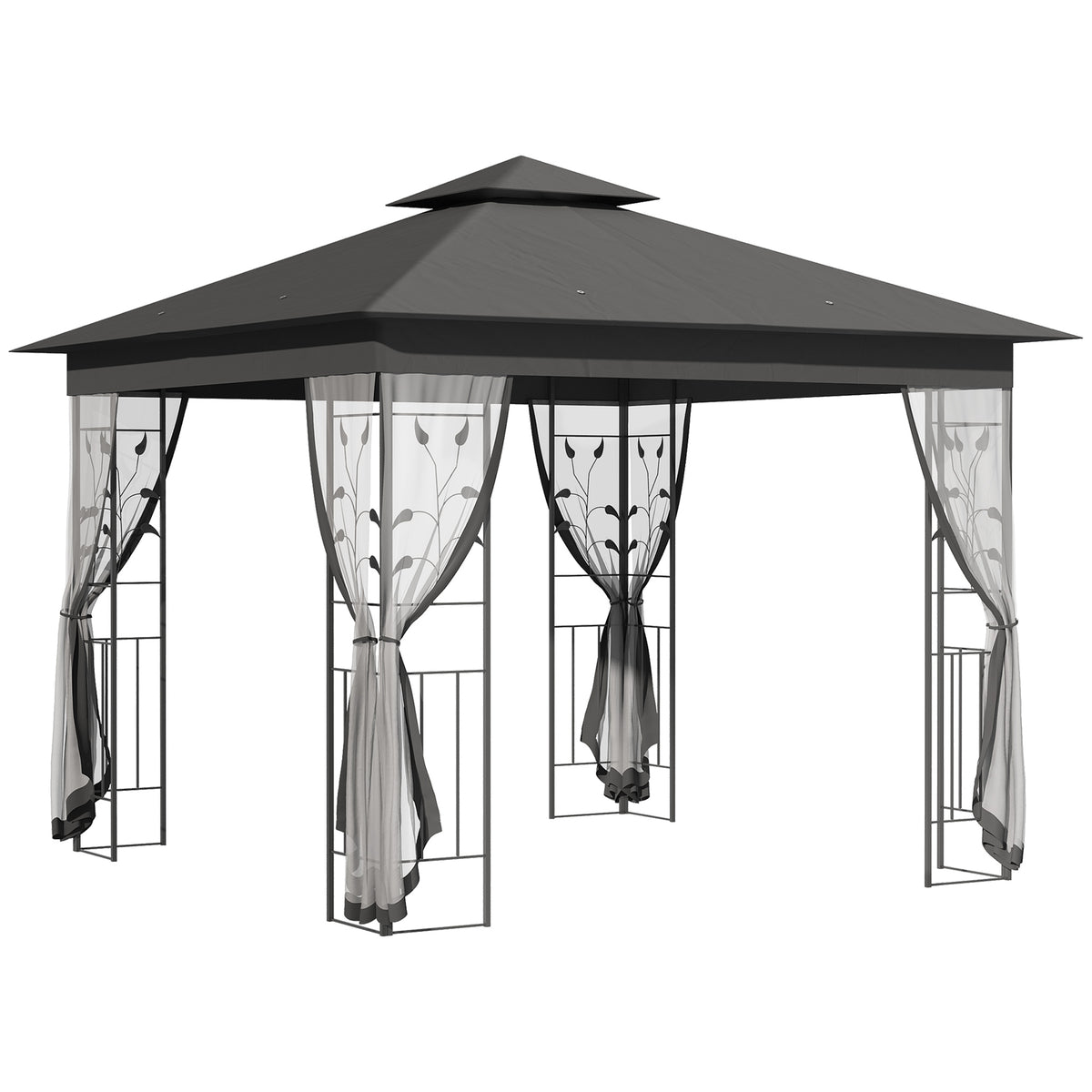 Steel Patio Gazebo Double-Tier Canopy 10x10 ft