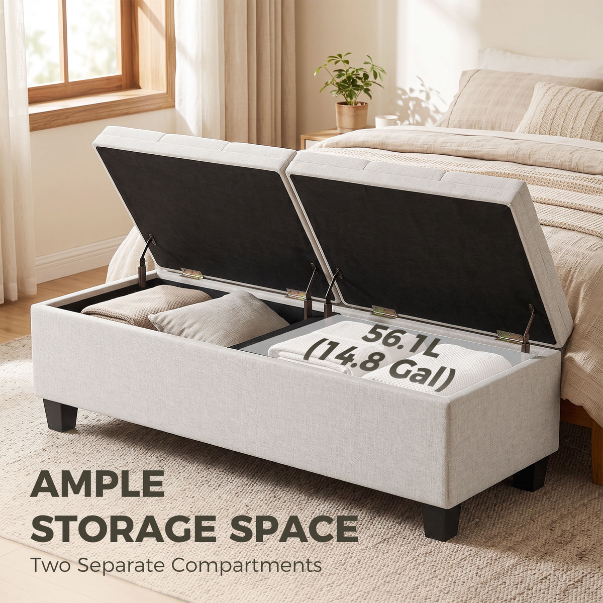 Tufted Storage Bench with Dual Lids