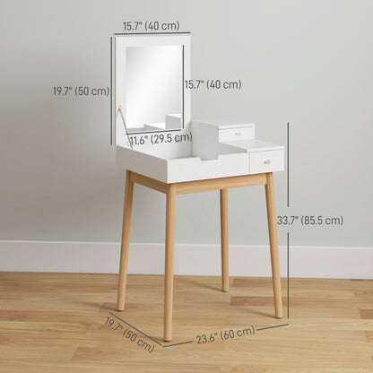 Vanity table with flip-up mirror and drawers