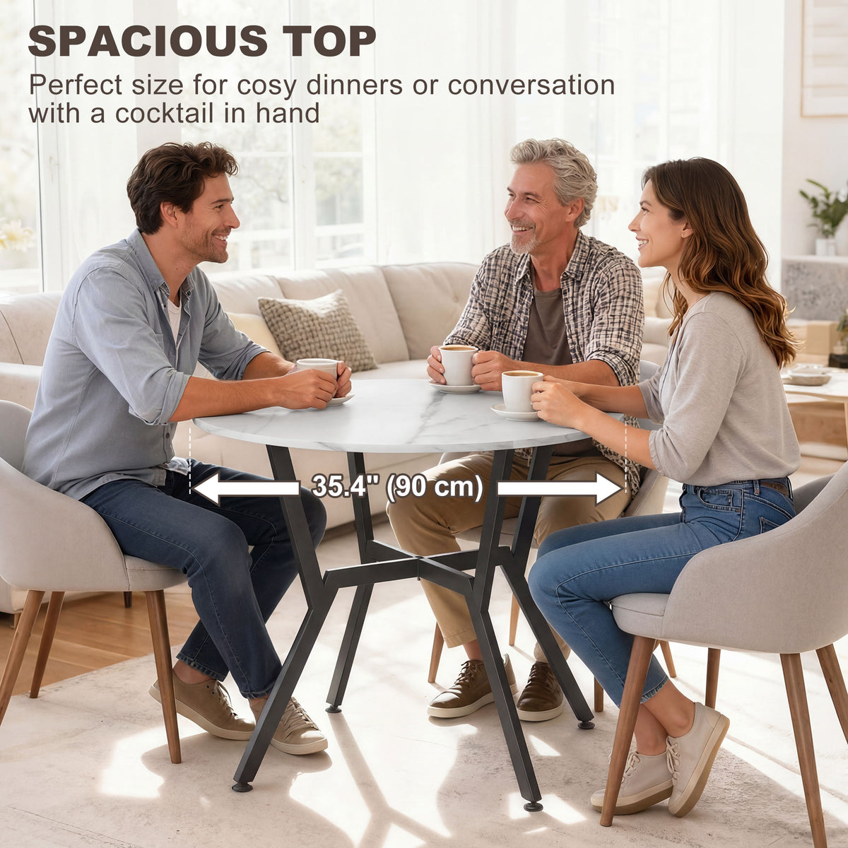 Round Dining Table 35" White Marble