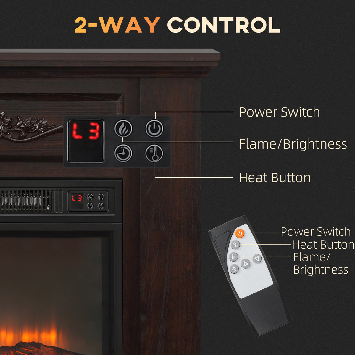 Electric Fireplace with Mantel Freestanding Heater 1400W