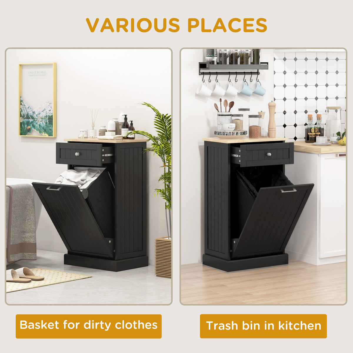 Tilt-Out Trash Cabinet with Drawer