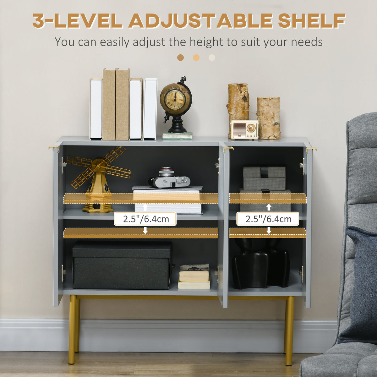 Modern storage cabinet with fluted doors