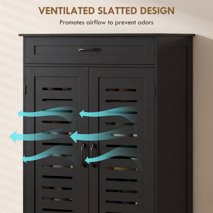 Shoe Cabinet with Louvered Doors and Drawer