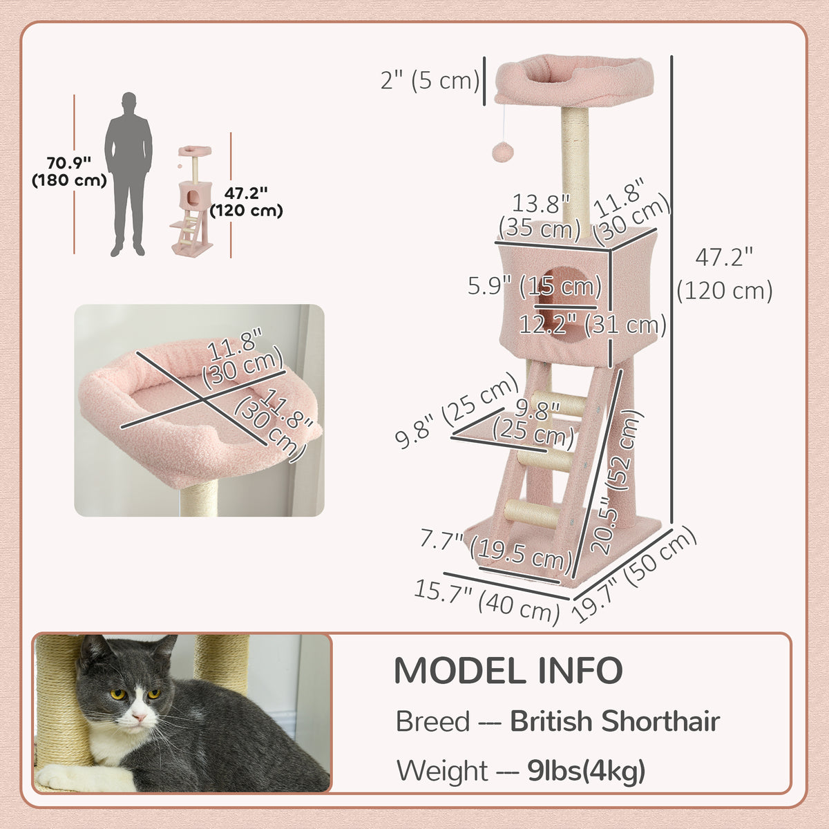Árbol para gatos de varios niveles con caseta y rascadores de sisal