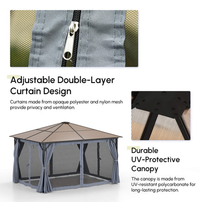 Hardtop Aluminium Gazebo with Curtains and Mesh Screens