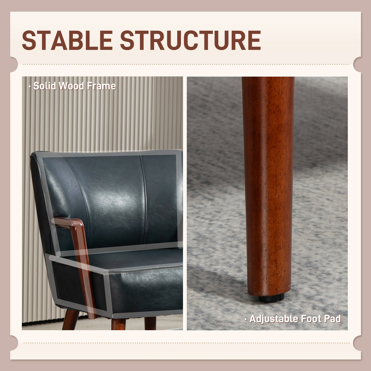 Sillón auxiliar moderno de cuero sintético con patas de madera