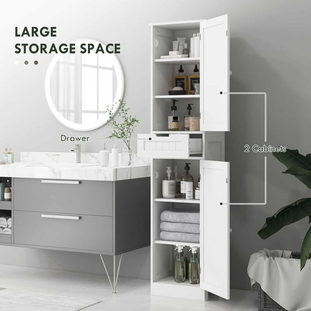 Freestanding Bathroom Cabinet with Drawer and Doors