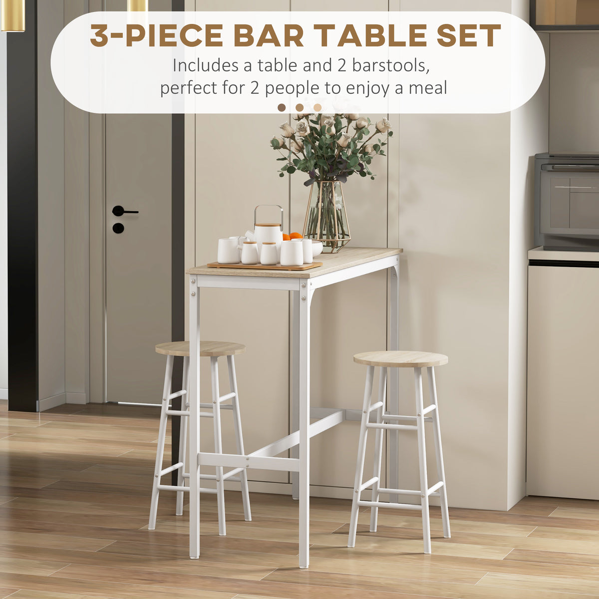 Conjunto de bar de 3 piezas: mesa alta y taburetes