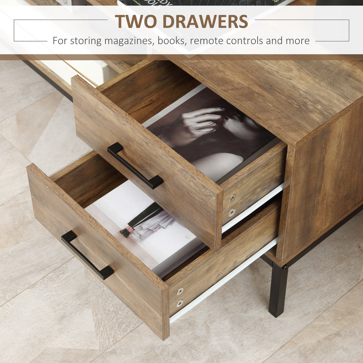 Modern TV stand with storage and open shelves