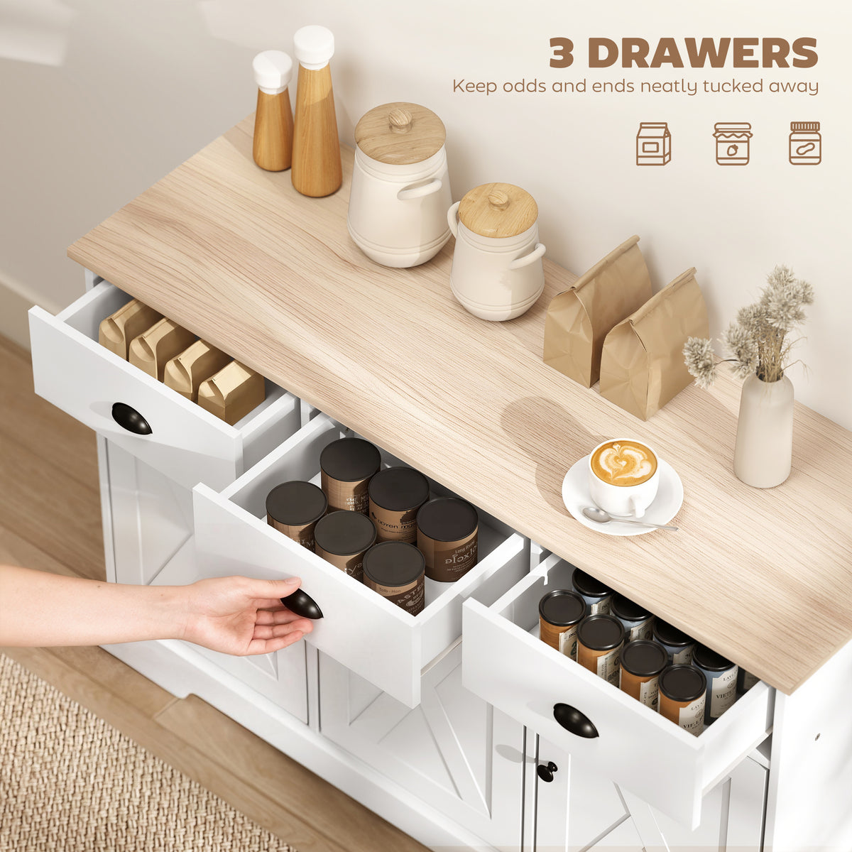 Farmhouse Buffet Cabinet with Barn Doors and Drawers