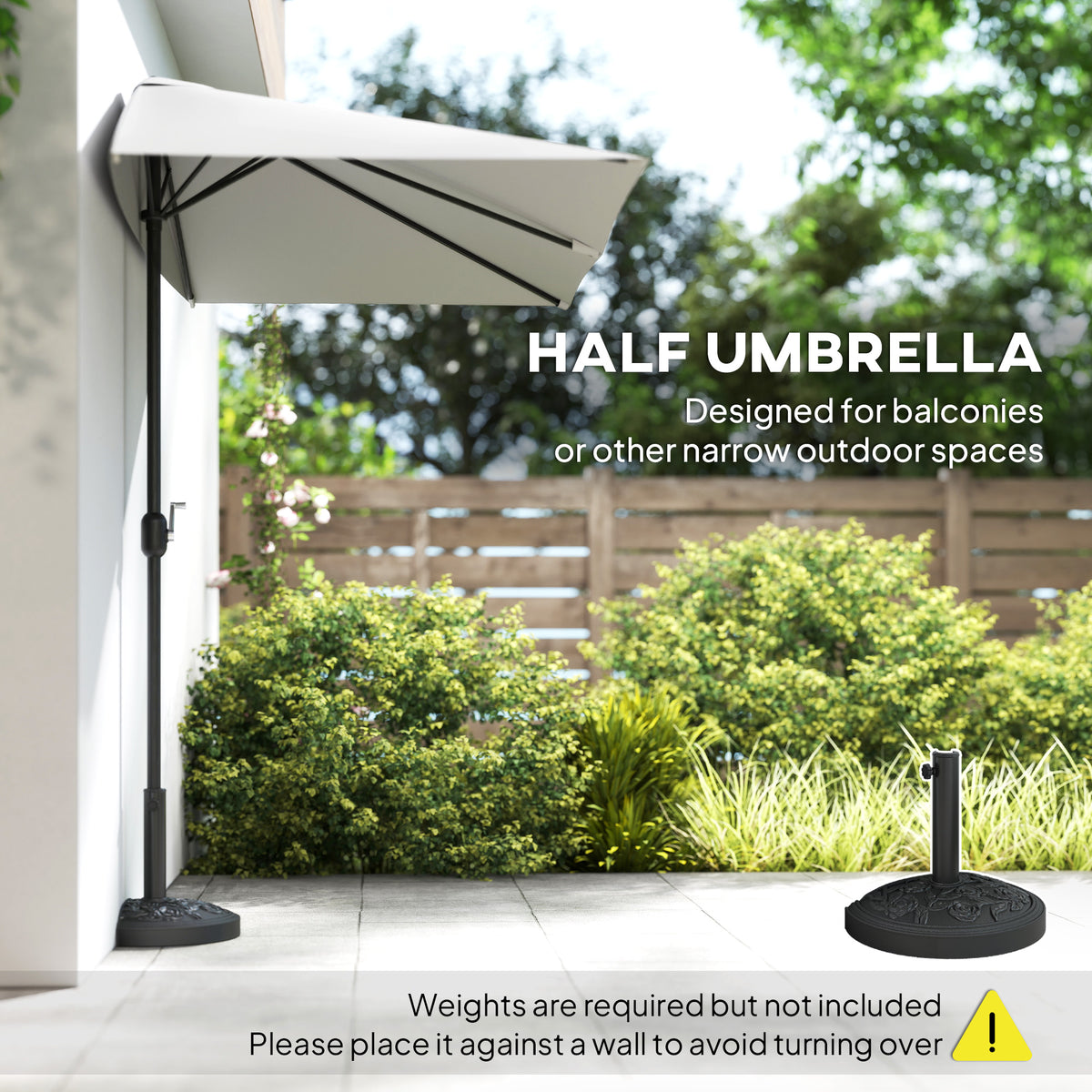 8 ft Half-Round Balcony Patio Umbrella with Crank