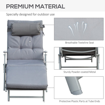 Folding Outdoor Chaise Lounger 7-Position Adjustable with Cushion