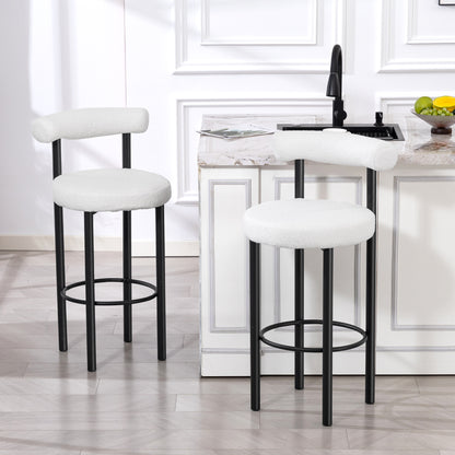 Bar stools sherpa upholstered with backrest set of 2