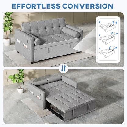 Convertible sofa bed with USB ports and adjustable backrest