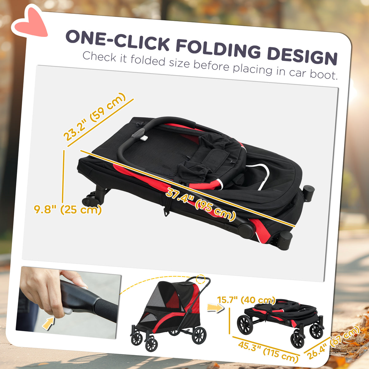 Foldable stroller for large dogs with shock-absorbing wheels