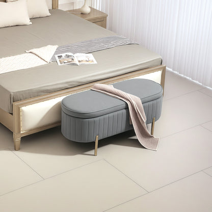 Channel Tufted Storage Bench with Golden Legs