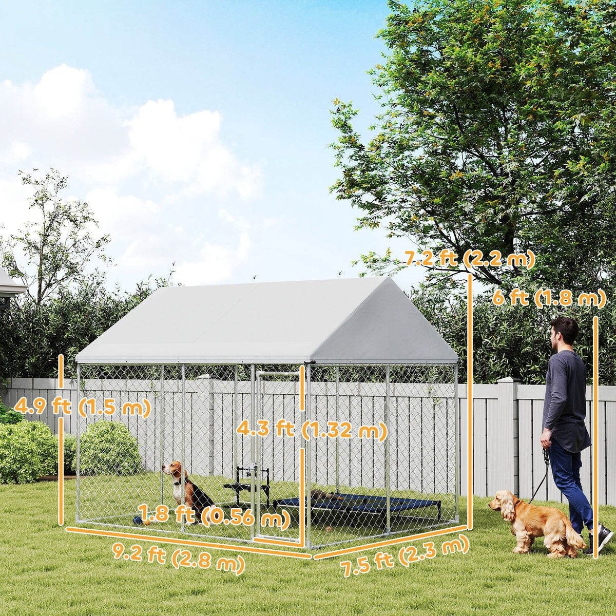 Canil exterior de acero galvanizado para perros con techo impermeable
