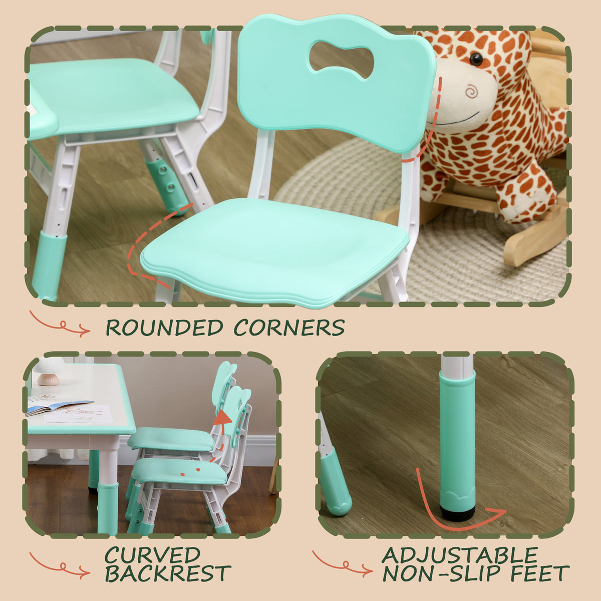Kids Table and Chair Set Adjustable Height — Set of 5