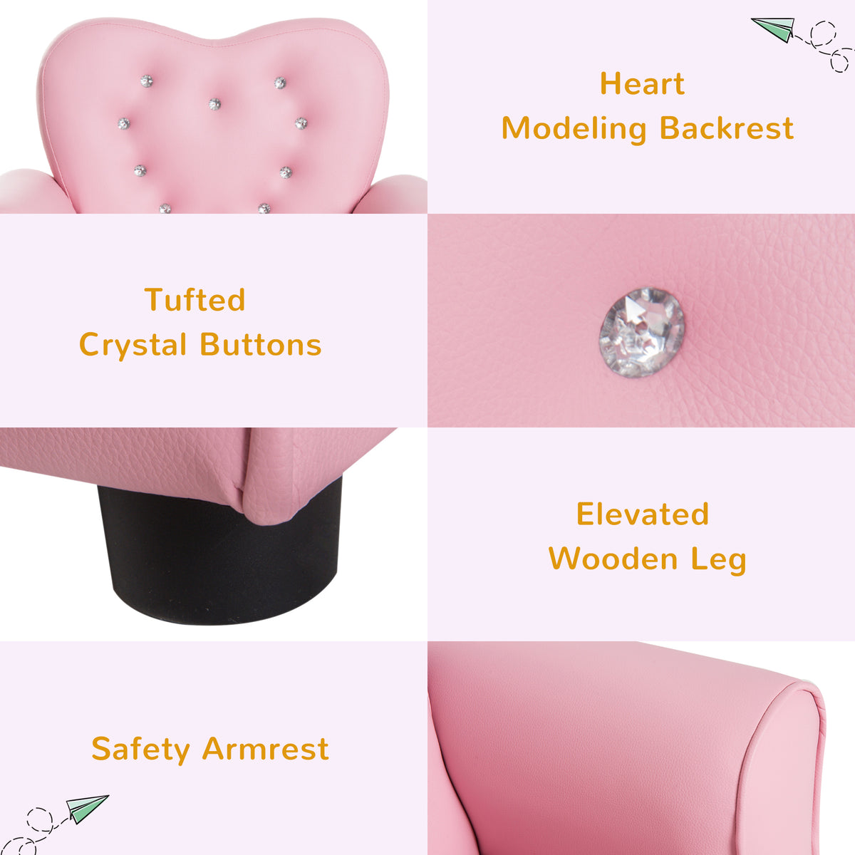 Kids tufted princess armchair toddler sofa 58.9 x 41.4 x 49 cm