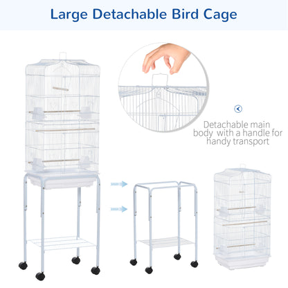 Rolling Bird Cage with Play Top and Storage Shelf