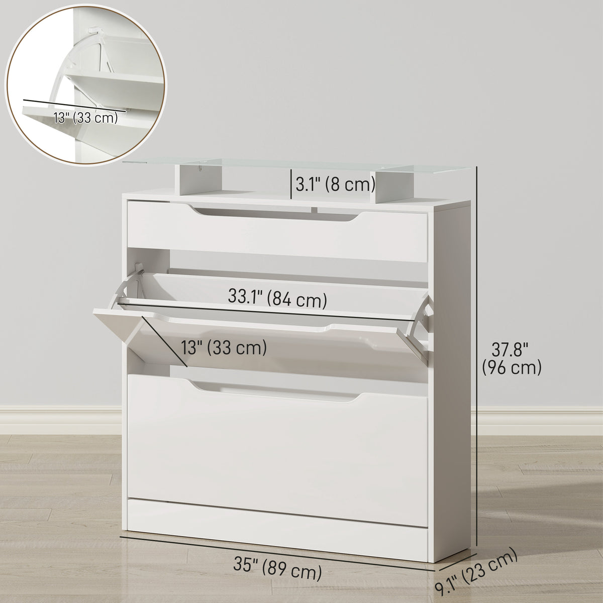 Shoe Cabinet High Gloss Flip Drawers Adjustable Shelves