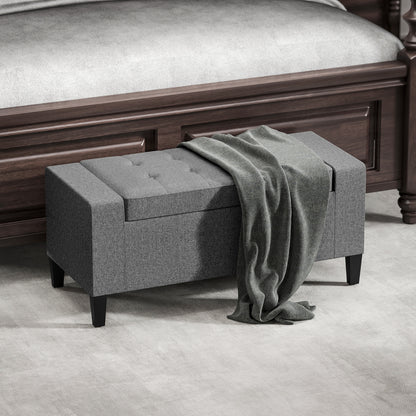 Tufted Linen Storage Ottoman Bench